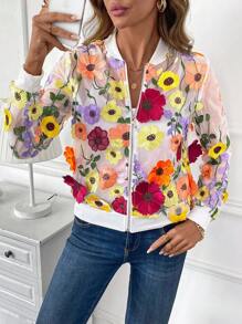 SHEIN Clasi 优雅精致轻盈蕾丝短款女式夹克，初秋 - 彩色 - 查看 5