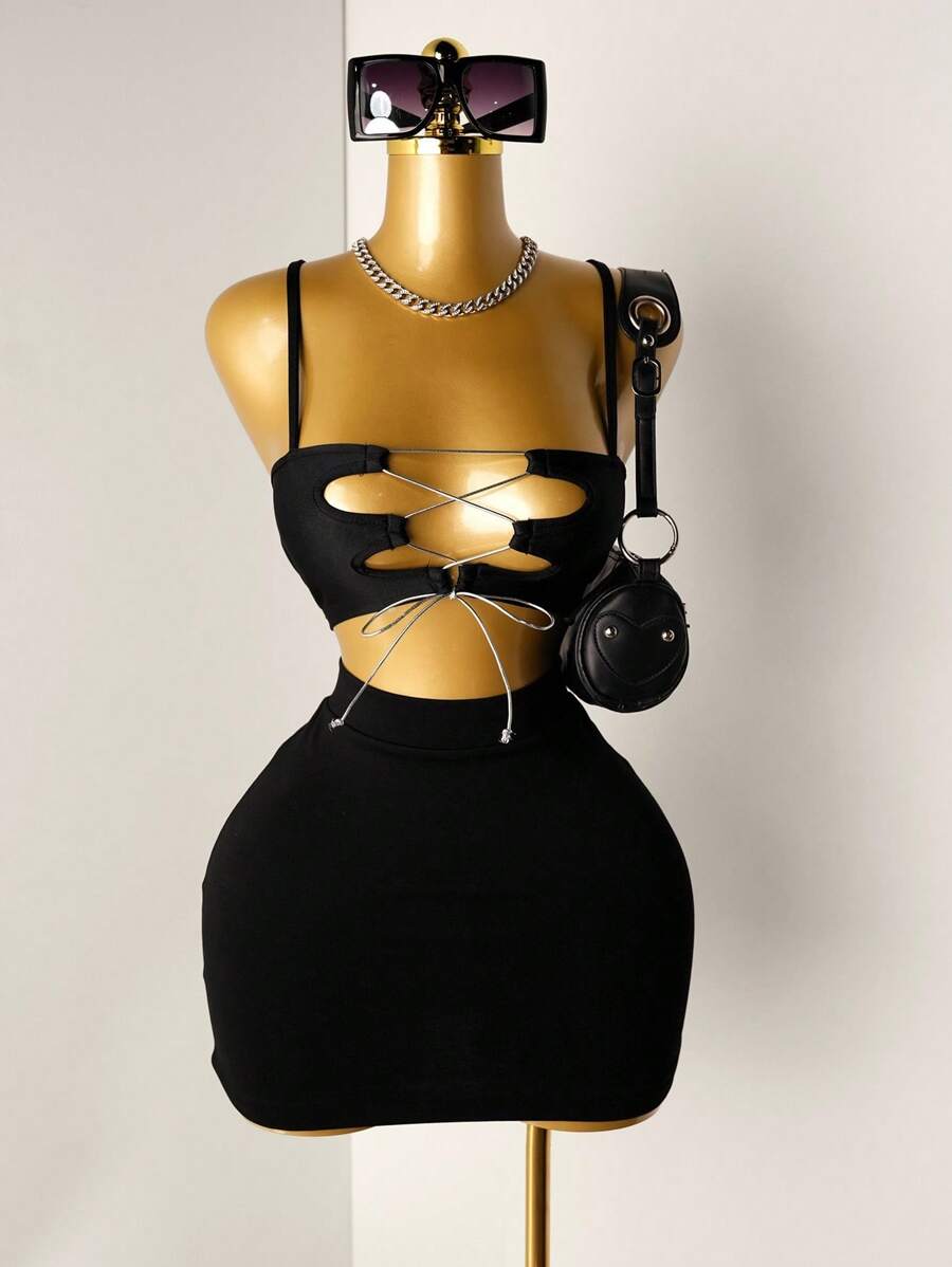 Mistrie Áo hai dây buộc trước gợi cảm, hở lưng cho nữ - màu đen - Xem 1