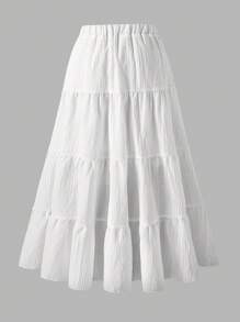 Genkimix Kids Falda elástica de cintura alta de unicolor y textura para niña en verano - Blanco - Ver 5