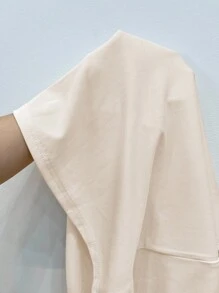 女式休闲日常宽松刺绣马匹图案无袖上衣，白色 - 杏色 - 查看 5