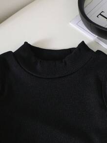 3pcs Young Girls Sweet Fashion Deep Red Long Sleeve PU Leather Collar Jacket, Paired With Simple Black Long Sleeve Top And Deep Red PU Leather A-Line Skirt Soft Comfortable Set, Autumn/Winter Fall - Rusty Rose - View 8