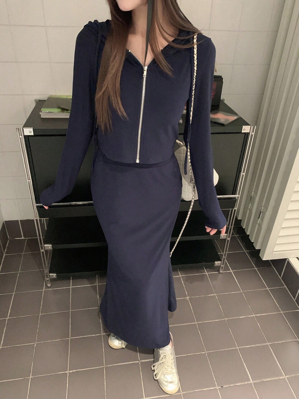 Women's Solid Color Long Sleeve Zip-Up Hooded Jacket And Skirt Casual 2 Pieces Set Lounge Sets For Women