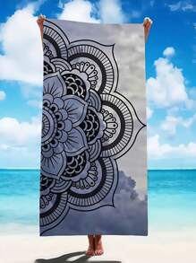 SHEIN 1 Pc Extra Large Beach Towel, Super Absorbent, Oversized Beach Towel, Microfiber, 59"X29", Essential For Summer, Wind & Sun Protection, Beach, Parties, Travel Drying, Camping, Beach Accessories, Vacation Essential Gift Beach Essentials - Grey - View 1