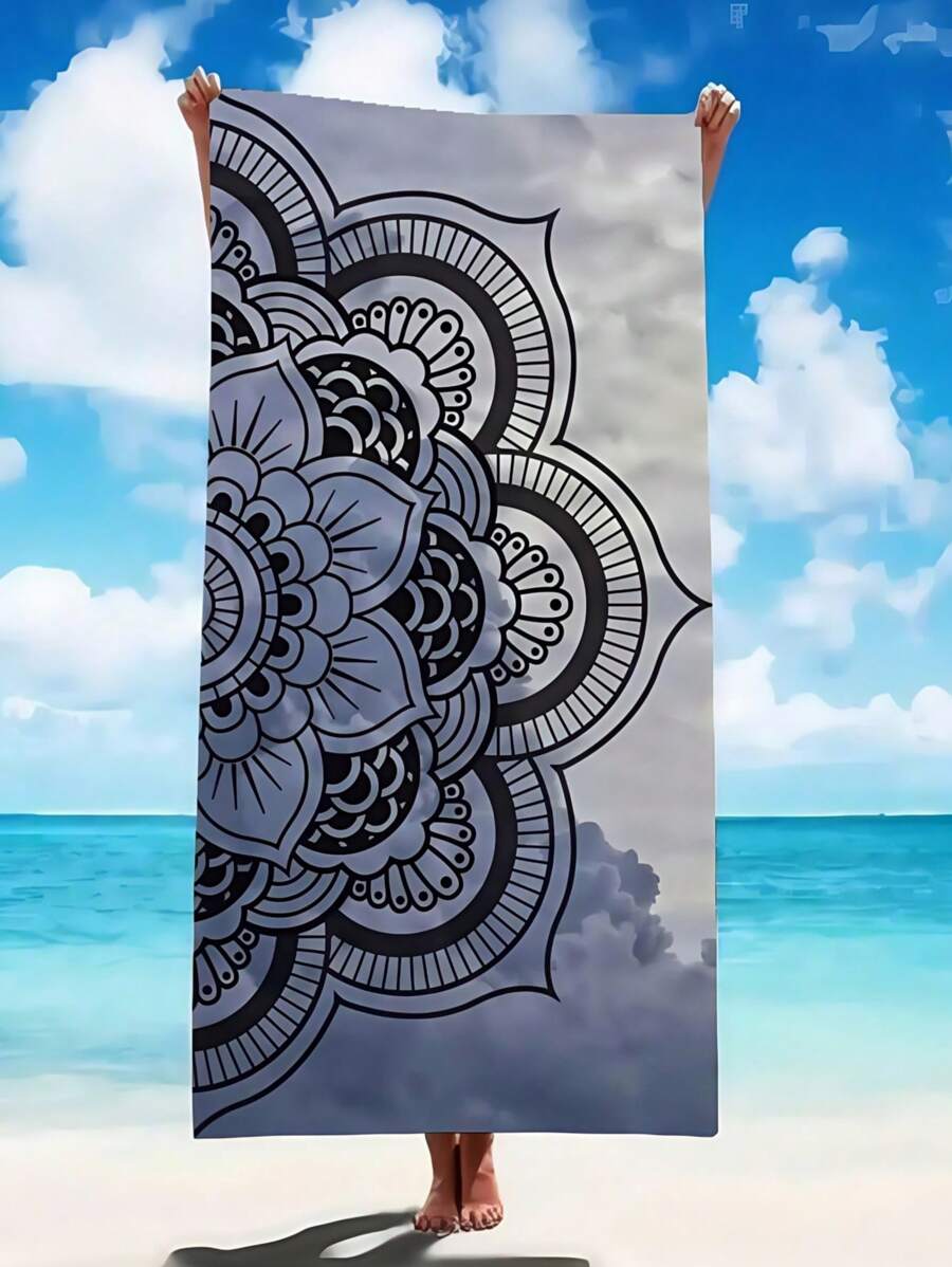 SHEIN 1 Pc Extra Large Beach Towel, Super Absorbent, Oversized Beach Towel, Microfiber, 59"X29", Essential For Summer, Wind & Sun Protection, Beach, Parties, Travel Drying, Camping, Beach Accessories, Vacation Essential Gift Beach Essentials - Grey - View 1