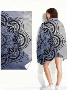 SHEIN 1 Pc Extra Large Beach Towel, Super Absorbent, Oversized Beach Towel, Microfiber, 59"X29", Essential For Summer, Wind & Sun Protection, Beach, Parties, Travel Drying, Camping, Beach Accessories, Vacation Essential Gift Beach Essentials - Grey - View 7