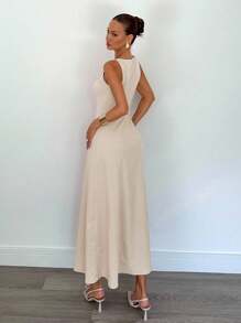 Siren Gaze 女士休闲通勤纯色单排扣无袖收腰长款连衣裙，夏季