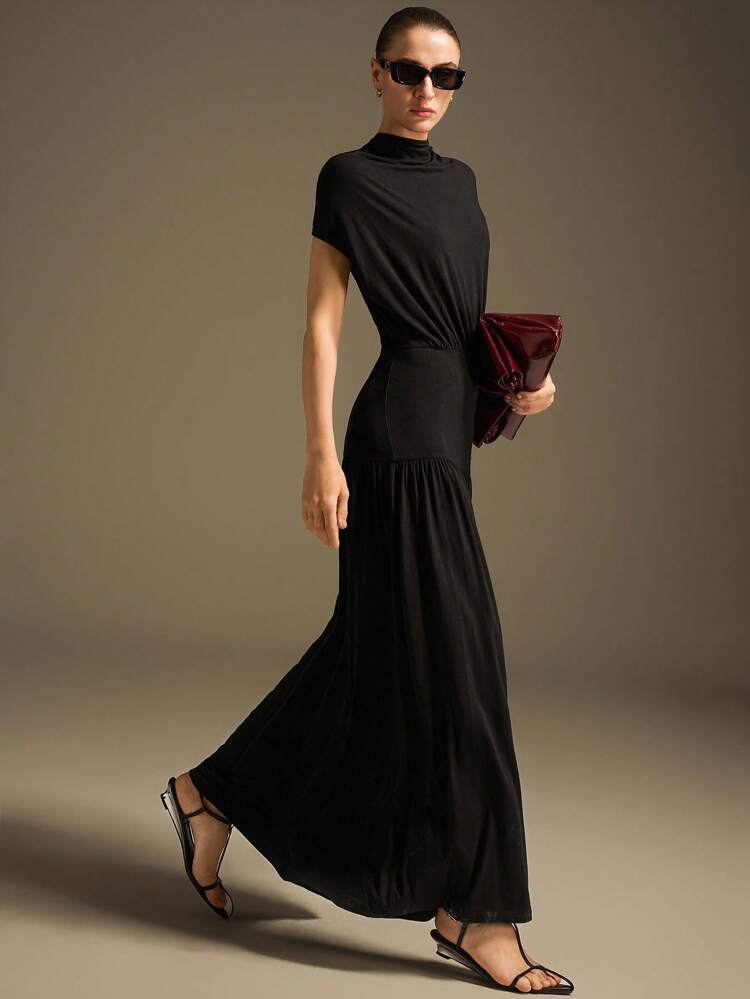 2026SS Spring/Summer Women's Long Dress, Spring/Summer Apparel, Party, Vacation, Vacation Dress, All Season Clothing, Spring/Summer Wear, Back To School Women, School Opening Outfit, Women's Teacher Outfit, Vacation, Costume, Outerwear, Night Out Outfit, Wedding Guest Dress, Elegant Wedding Guest Dress, Church, Women's Church Attire, Business Casual, Casual Fashionable Minimalist Solid Color Waist Cinched Women's Long Dress