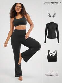 Quần legging ống loe cạp cao FeatherFit™ 31 inch, phù hợp cho yoga cường độ thấp và mặc hàng ngày. - màu đen - Xem 7