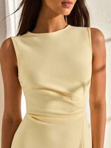 CLARA VERO Women Solid Color Sleeveless Long Dresses - Light Yellow - View 7