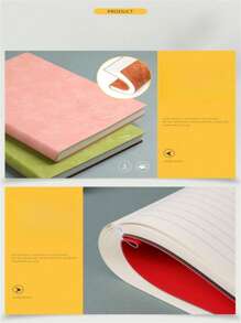 SHEIN A4 Notebook Inside Horizontal Line Book, Postgraduate Entrance Exam Large Code Notepad, Imitation Leather Soft Book Diary, 200 Pages Of Business Office Study Notebook - Multicolor - View 8