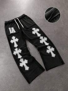 PAVTROS Quần nỉ nam 1 chiếc, quần nỉ cổ điển màu đen với chữ "LA" màu trắng in đậm. Ống quần bên trái được trang trí chữ trắng, họa tiết chữ thập Gothic, thẳng hàng theo chiều dọc. Tính bao hàm cao, bán chạy trên INS, phong cách đường phố trẻ trung, thoải mái, đi làm hàng ngày, kỳ nghỉ trở lại trường, quà tặng lý tưởng cho bạn trai và chồng, quần nỉ nam kiểu chữ thập Goth, quần nỉ nam Y2K, quần nỉ LA - màu đen - Xem 1