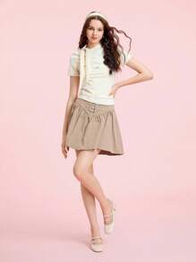 CUCCOO DOLLMOD Décolleté con fibbia in vernice color albicocca, punta quadrata, stile fashion senza tallone, tacco largo, stile romantico da scuola, adatto per primavera/autunno - Albicocca - Visualizzare 2