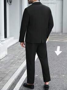 Manfinity Mode Plus Size Men's Solid Color Lapel NeckLong Sleeve Jacket And Pants Casual Suit Set - Black - View 2