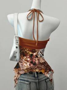 Attitoon Paisley Print Mesh Camisole Top, Bohemian, Western, Punk Rock, Y2K, Music Festivals, Boho, Beach, Summer Miami Girl, Autumn Women Clothes Suitable For Going Out - Multicolor - View 2