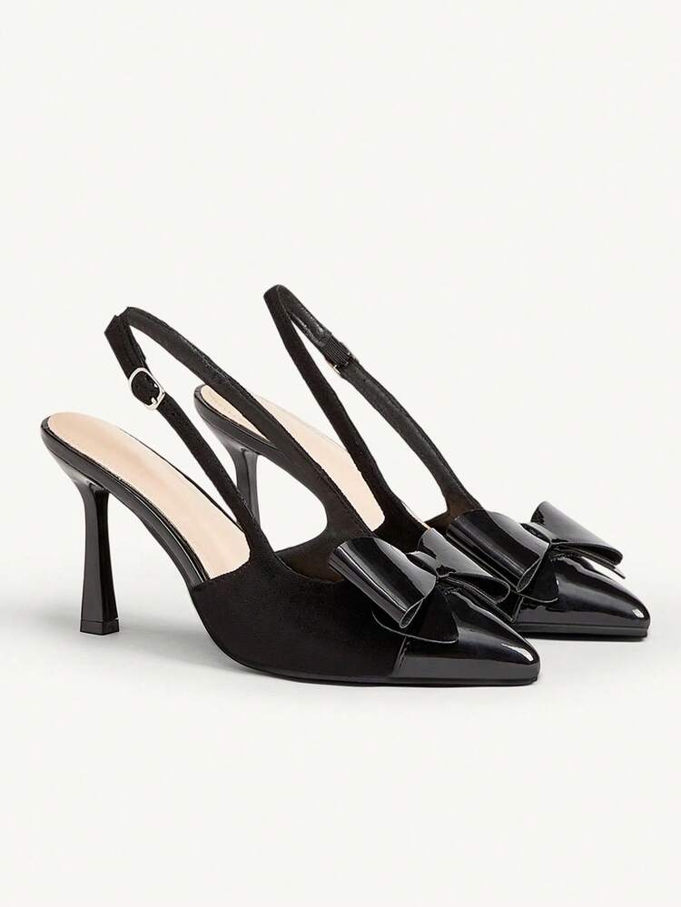 CUCCOO CHICEST Women's Fashion Black Elegant Bow Basic High Heel Mule Shoes