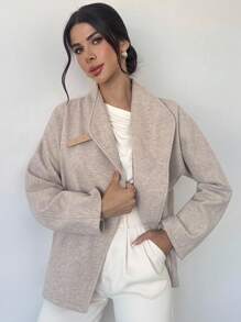 Firerie 女士休闲时尚新款简约通勤百搭日常搭扣蝙蝠袖卡其色夹克，秋冬款 - 卡其色 - 查看 2