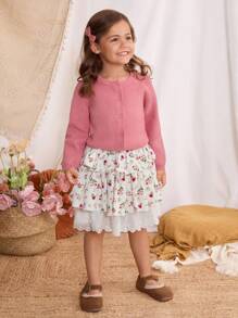 Blossori Falda midi holgada de cintura elástica con estampado floral pequeño en rosa suave, para niñas, primavera/verano - Multicolor - Ver 6