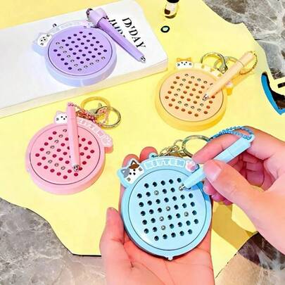 POKOJA LAND 1 Bảng vẽ bi thép từ tính mini giảm căng thẳng kèm móc khóa, đồ chơi cảm giác chống lo âu di động dành cho người lớn - Đồ chơi để bàn văn phòng thú vị, trò chơi xếp hình du lịch (Quà tặng lý tưởng cho người bị ADHD)