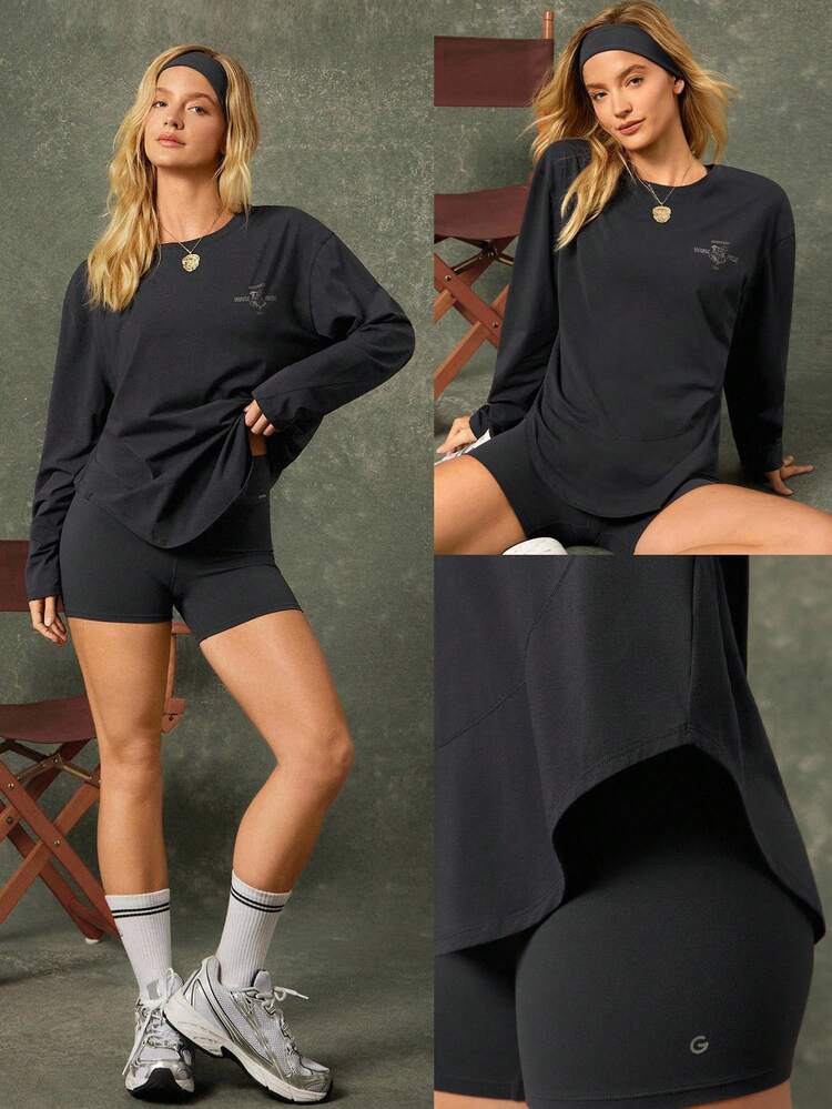 X Harry Potter The Deathly Hollows Lightweight Soft Stretchy Oversized Asymmetrical Graphic Long Sleeve Daily Casual Wear