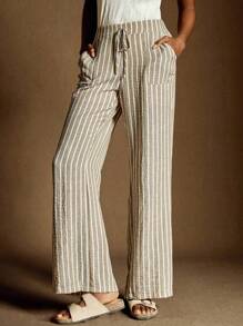 Écloséra Women's Fashionable Retro Stripe Casual Loose Straight Leg Pants Stripe Striped Pants Fall Cloth For Women