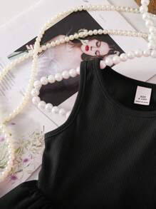 SHEIN Babygirl 可爱粉色针织无袖连体衣（夏季） - 黑色 - 查看 6