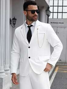 Manfinity Mode Men's Solid Color Lapel NeckLong Sleeve Casual Blazer - White - View 1