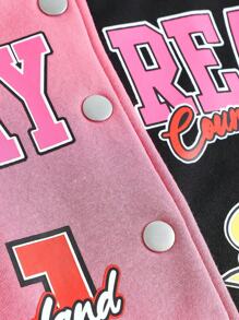 SHEIN Áo khoác lửng dệt kim in khối màu cho bé gái tuổi teen có lót nhiệt - Hồng - Xem 3