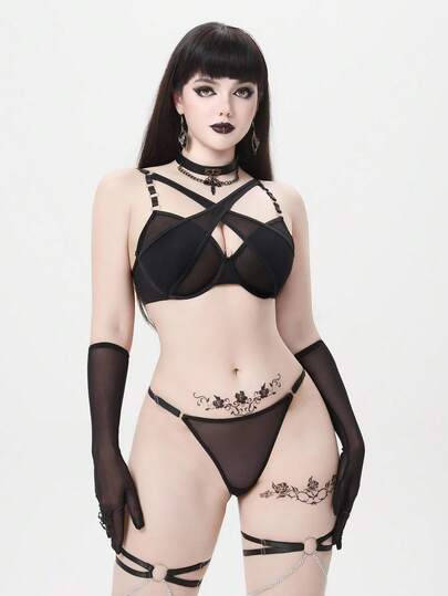 Grunge Punk Punk Rock Music Festival Party Celebration Fashionable Sexy Bra Set With Underwire For Women