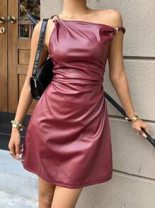 Siren Gaze Robe mini à col asymétrique avec décoration métallique, style été pour femme