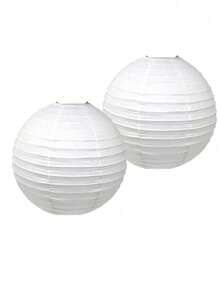 SHEIN 2 Stücke weiße runde Papierlaterne Set für Hochzeit, Party, Weihnachten, Jubiläum Dekoration, DIY Malerei Requisiten Lampenschirm - Weiss - Übersicht 1