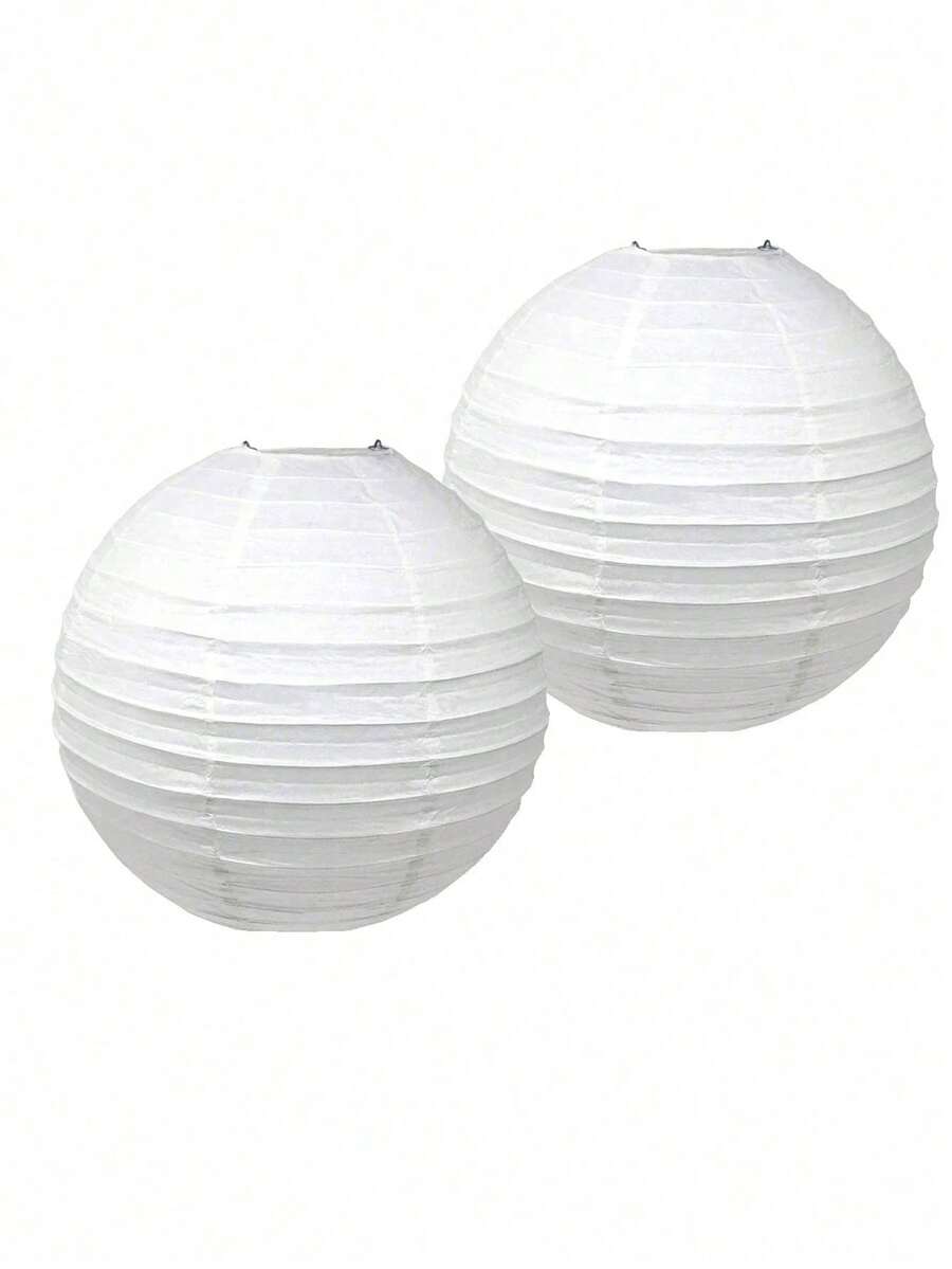 SHEIN 2 Stücke weiße runde Papierlaterne Set für Hochzeit, Party, Weihnachten, Jubiläum Dekoration, DIY Malerei Requisiten Lampenschirm - Weiss - Übersicht 1