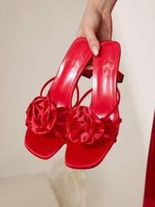 CUCCOO CHICEST Women's Fashionable Red Floral Elegant High Heel Sandals