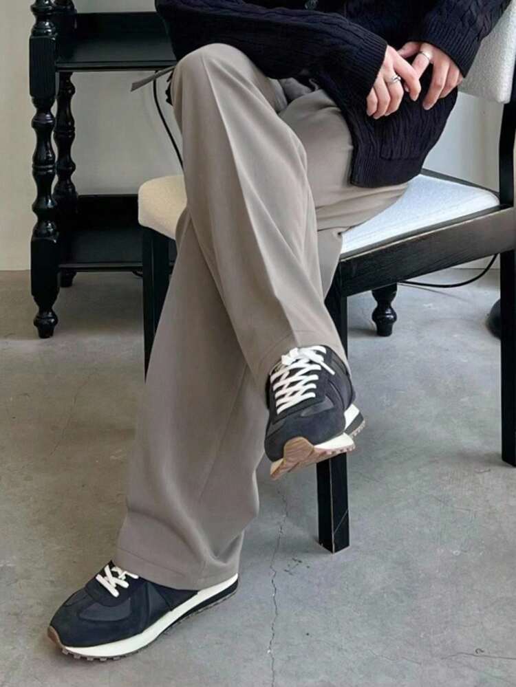 Men's Solid Khaki Commuter Suit Pants, Autumn