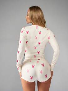 Missguided x Playboy Christmas Ribbed Long Sleeve Top With Matching Shorts - Multicolor - View 2