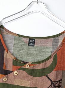 EMERY ROSE 大码女式夏季印花纽扣装饰上衣和松紧腰宽松阔腿裤两件套