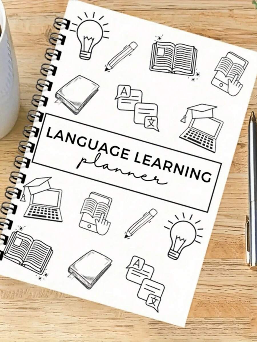 SHEIN 1 件 47 页成人语言学习计划本 - 词汇和语法整理器，包含每周/每月日志、语法检查表、思维导图、写作提示和颜色编码标签 - 全面的语言习得笔记本，用于有效的学习习惯和进度跟踪，语言学习工具 | 引人入胜的设计 | 优质纸质材料，语言学习笔记本