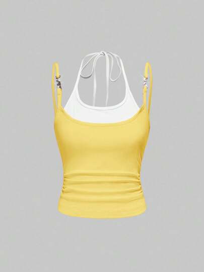 Y2K Sexy Metal Pendant 2 In 1 Spaghetti Strap Camisole