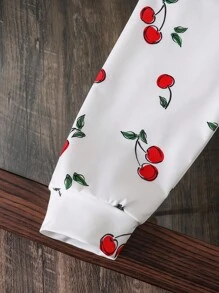 Tween Girls' Cute Cherry Print Loose Sweatshirt,White And Red Back-To-School Pullover,Autumn Long Sleeve Versatile Top For School Fall Winter - White - View 5