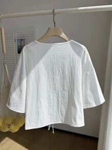 Comfortcana 大码女式前系带短袖白衬衫 - 白色 - 查看 2