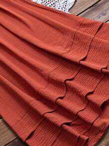 Rusticease 大码女式纯色圆领无袖荷叶边下摆休闲连衣裙 - 亮橙色 - 查看 6