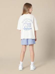 SUMWON Summer Fresh California Lemonade T-Shirt And Striped Shorts Set Casual Two Piece Outfit Holiday Beach Resort Wear Preppy Style Streetwear Youth Set - Blue - View 1
