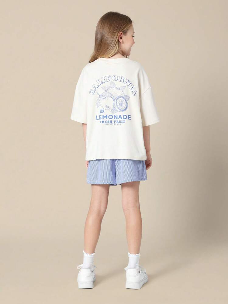 T-shirt con stampa limonata e pantaloncini a righe rilassati