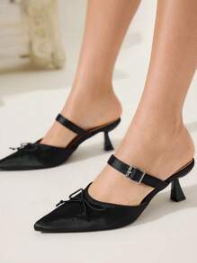 CUCCOO CHICEST Damen elegante spitze High Heels mit Schleifenakzent, vielseitige klassische Büropumps für Date, Nachmittagstee, Party, Schwarz - Schwarz - Übersicht 4