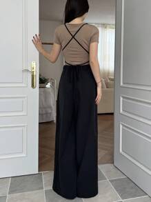 DAZY Women's Halter Backless Loose Jumpsuit Overalls Romper - Black - View 2