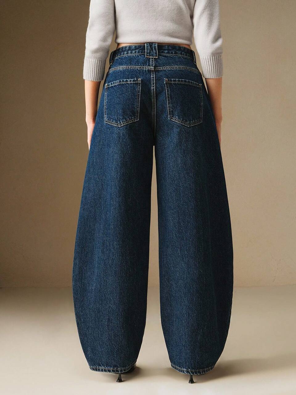Women's Blue Pocket Casual Fashion Wide Leg Jeans