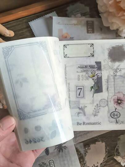 SHEIN Livre d'autocollants : Dentelle, journal fait main, cartes DIY, autocollants décoratifs - Style romantique doux, rentrée scolaire
