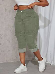 SHEIN SXY Plus Size Women Elastic Personalized Pocket Skinny Jeans