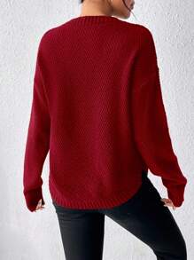 EMERY ROSE 女士纯色圆领落肩长袖休闲宽松套头衫针织套头衫秋冬