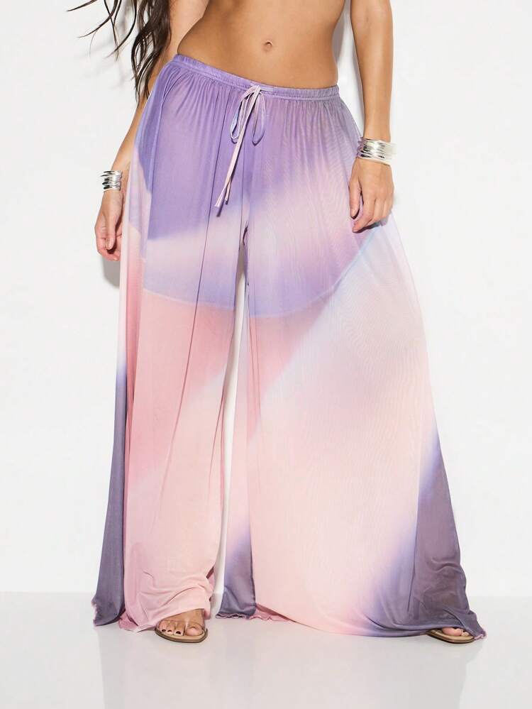 KIZN Pantaloni da spiaggia trasparenti a gamba larga con coulisse in vita