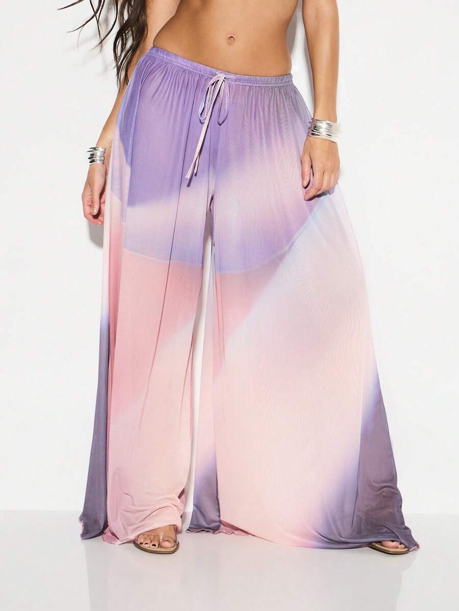 KIZN Quần Palazzo ống rộng cạp chun rút dây mặc đi biển mùa hè, đồ bơi mặc ở nhà, đồ mặc trong lễ hội, đồ đi biển, đồ bơi bên hồ bơi - Nhiều màu - Xem 1